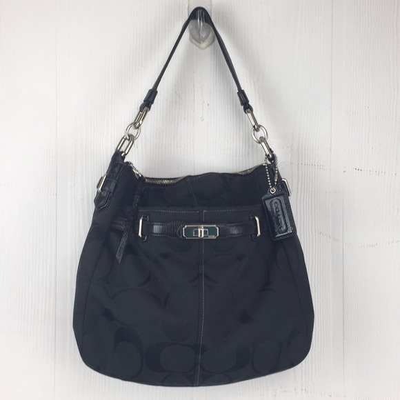 Coach Handbags - Coach Signature Snake trim Leather Hobo Bag Black